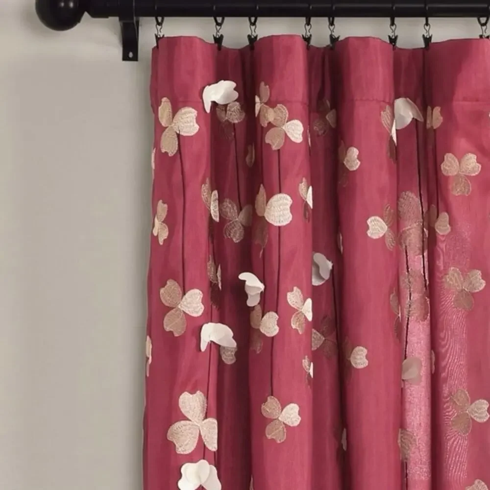 Lush Decor Flower Drops Panel Curtain 42x84 Red Floral Embroidered Boho Cottage